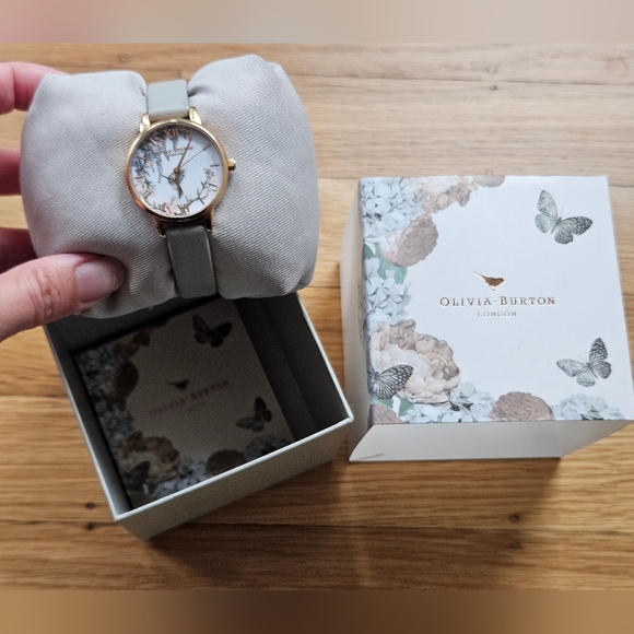 Olivia Burton Grey Rose Gold Watch with Floral Design And Hummingbird - Picture 6 of 8
